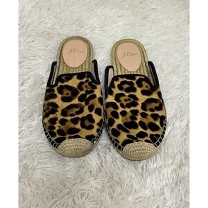 J.Crew Shoes Womens Leopard Print Calf Hair Espadrilles Mules Flats Animal 6.5
